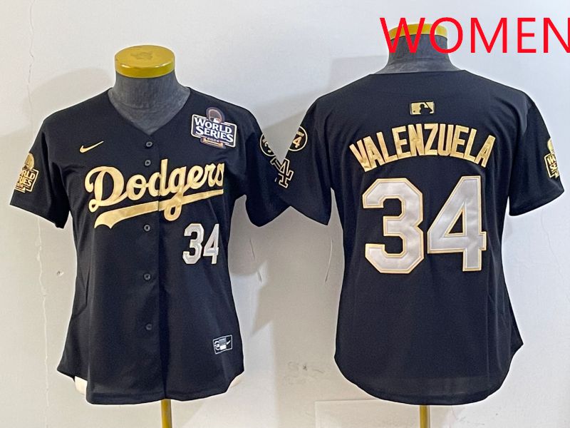 Women Los Angeles Dodgers 34 Valenzuela Black Gold Game 2025 Nike MLB Jersey style 4